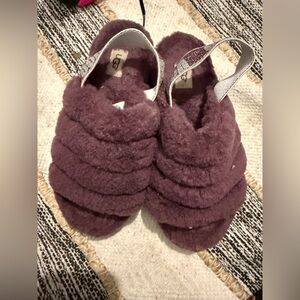 UGG Plush Shearling Slingback Slides — Plum